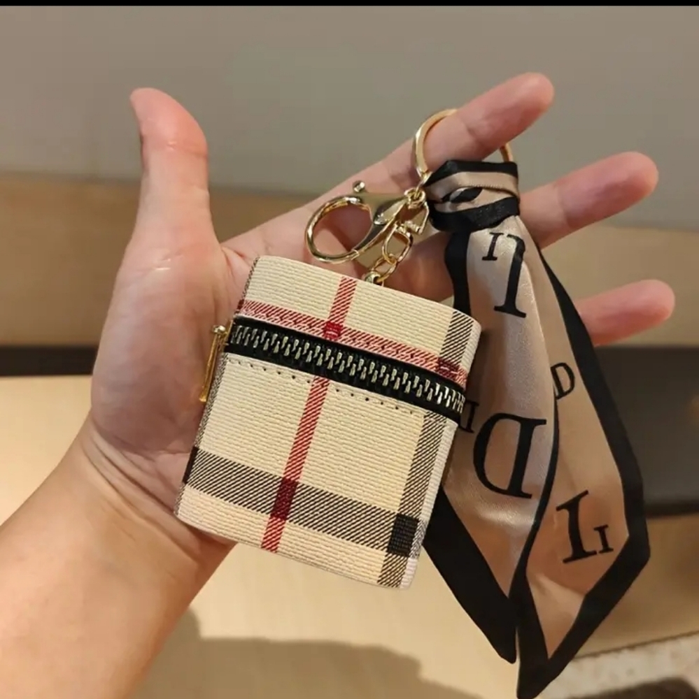 Mini Keychain Bag, Faux Leather Zipper Coin Purse, Scarf Decor